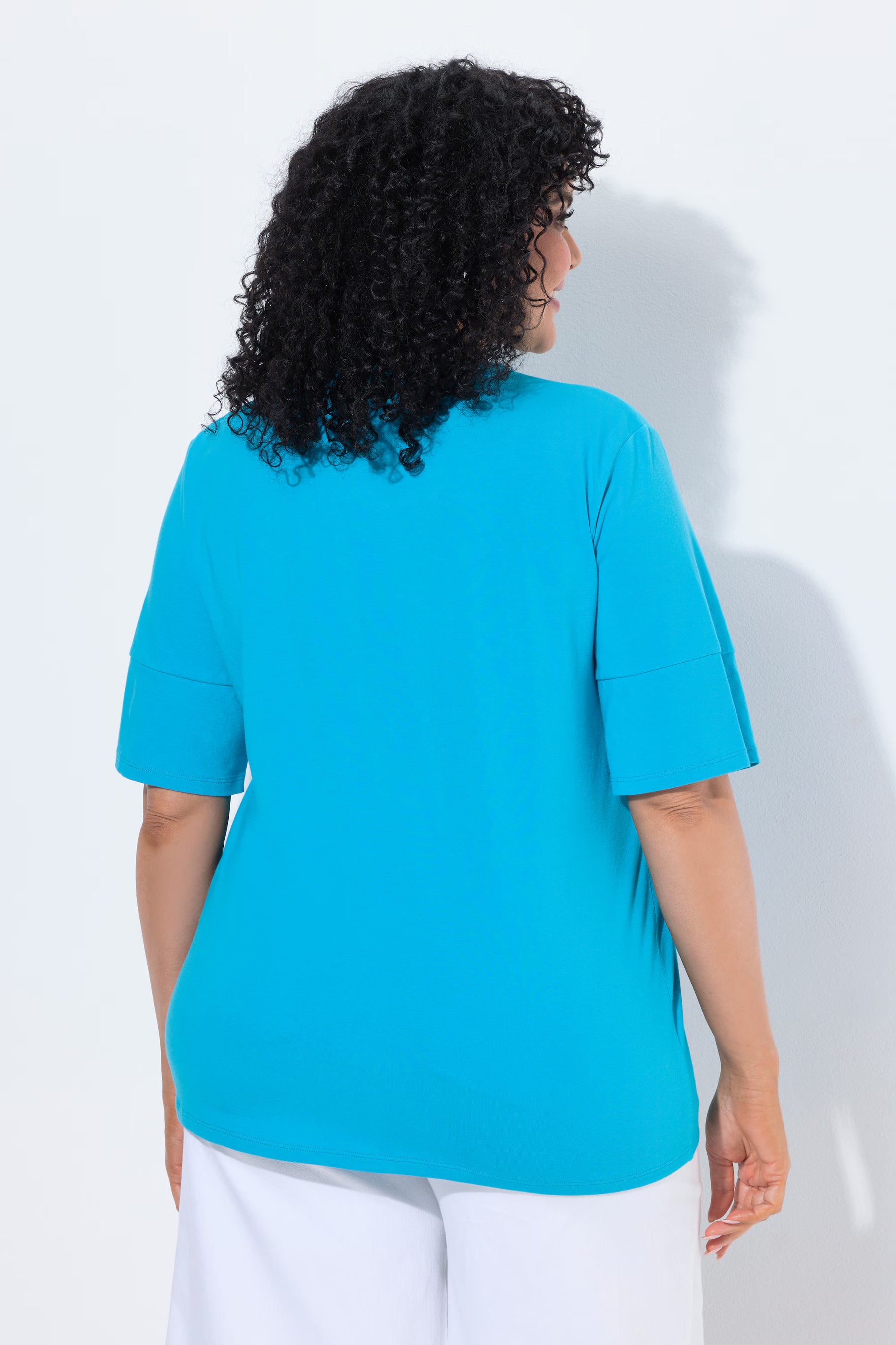 Ulla Popken Rhinestone Leaf T-Shirt in Turquoise 