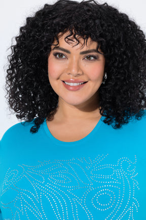 Ulla Popken Rhinestone Leaf T-Shirt in Turquoise 