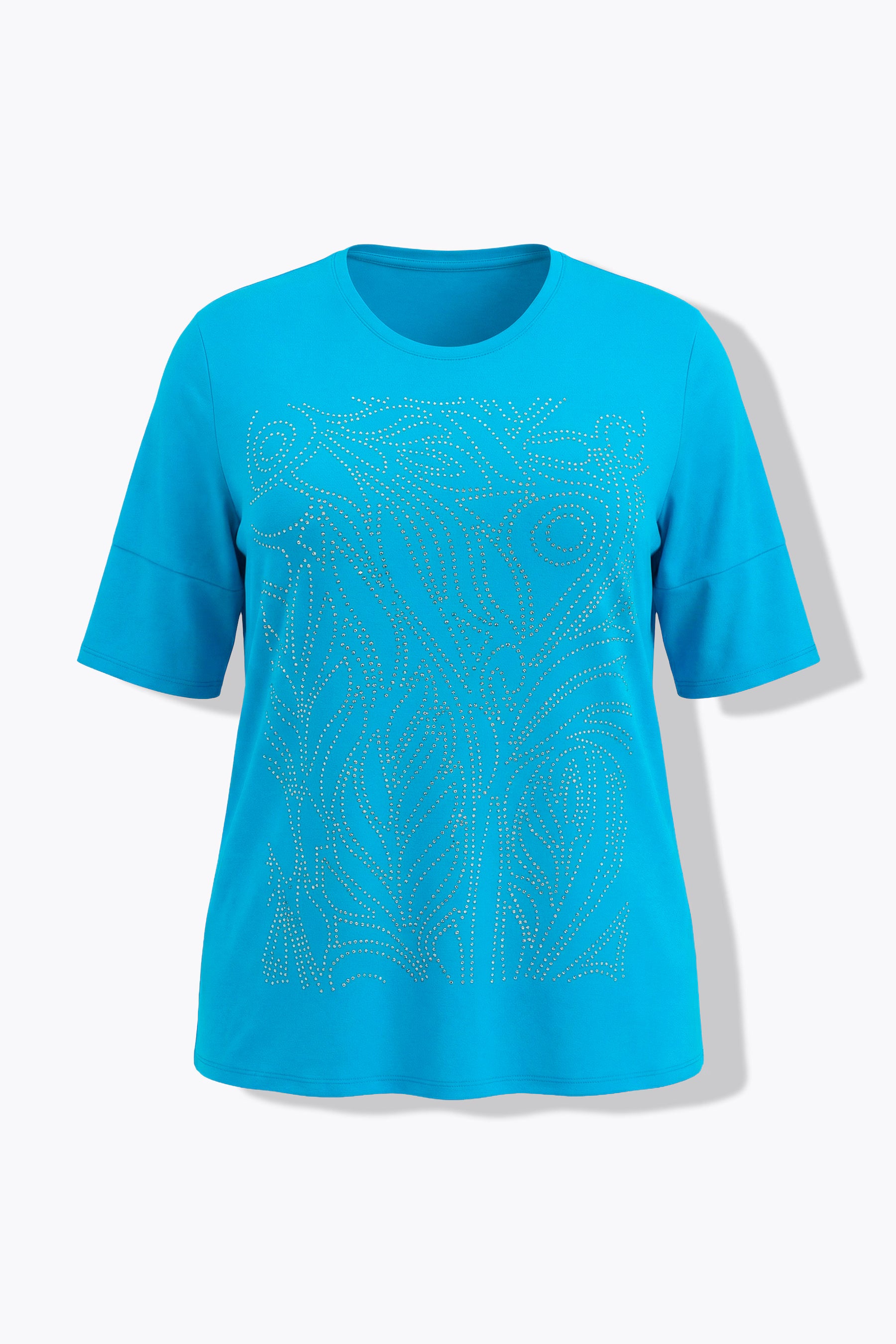Ulla Popken Rhinestone Leaf T-Shirt in Turquoise 