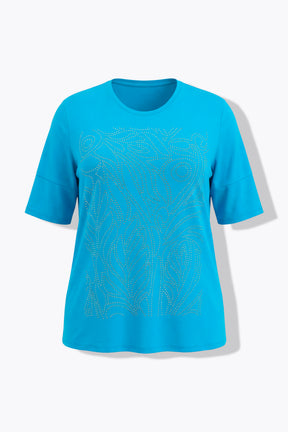 Ulla Popken Rhinestone Leaf T-Shirt in Turquoise 