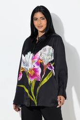 Ulla Popken Satin Floral Shirt in Black