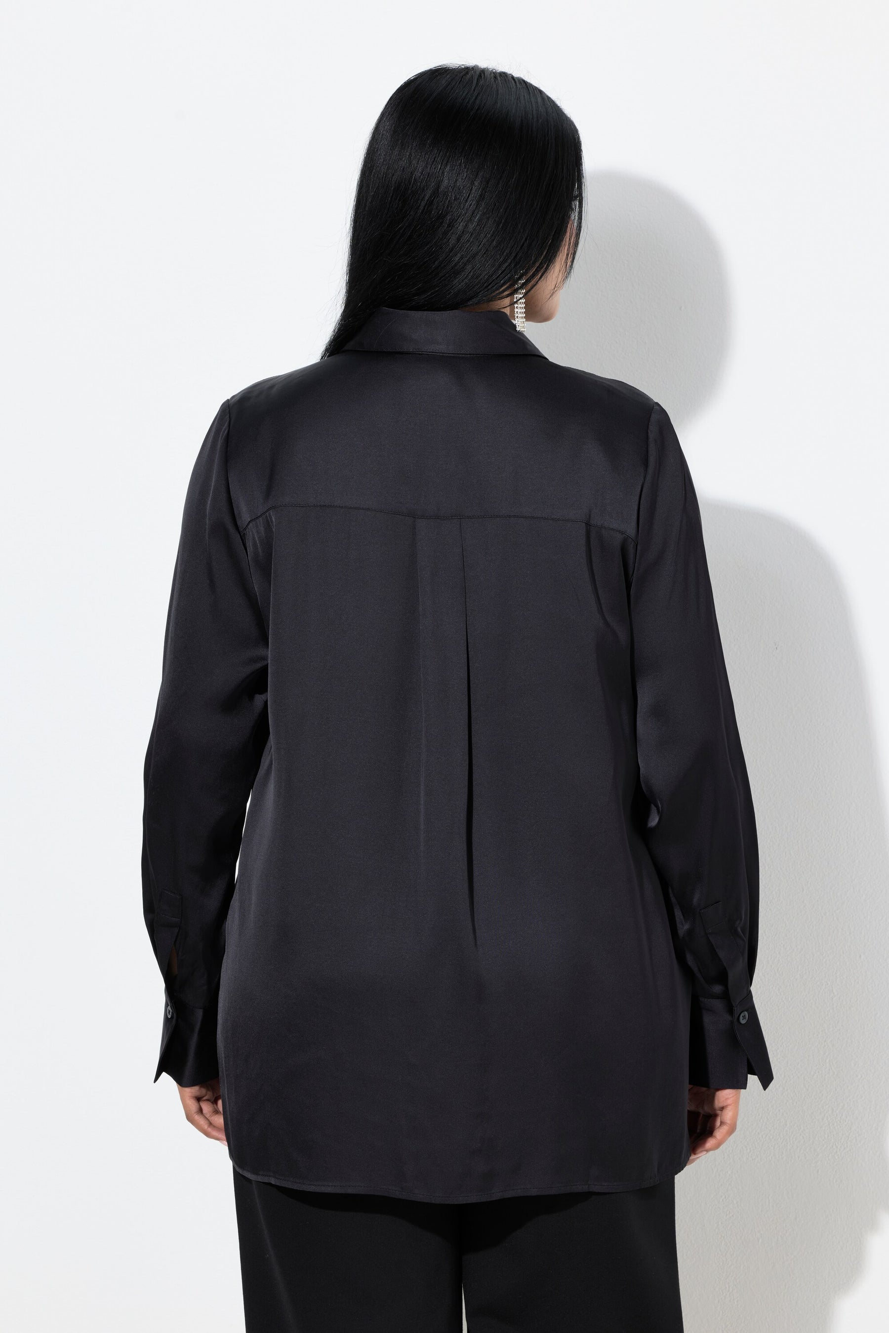 Ulla Popken Satin Floral Shirt in Black