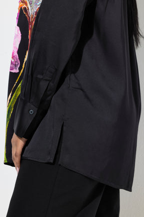 Ulla Popken Satin Floral Shirt in Black
