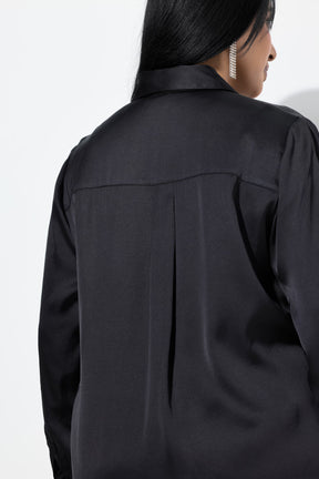 Ulla Popken Satin Floral Shirt in Black