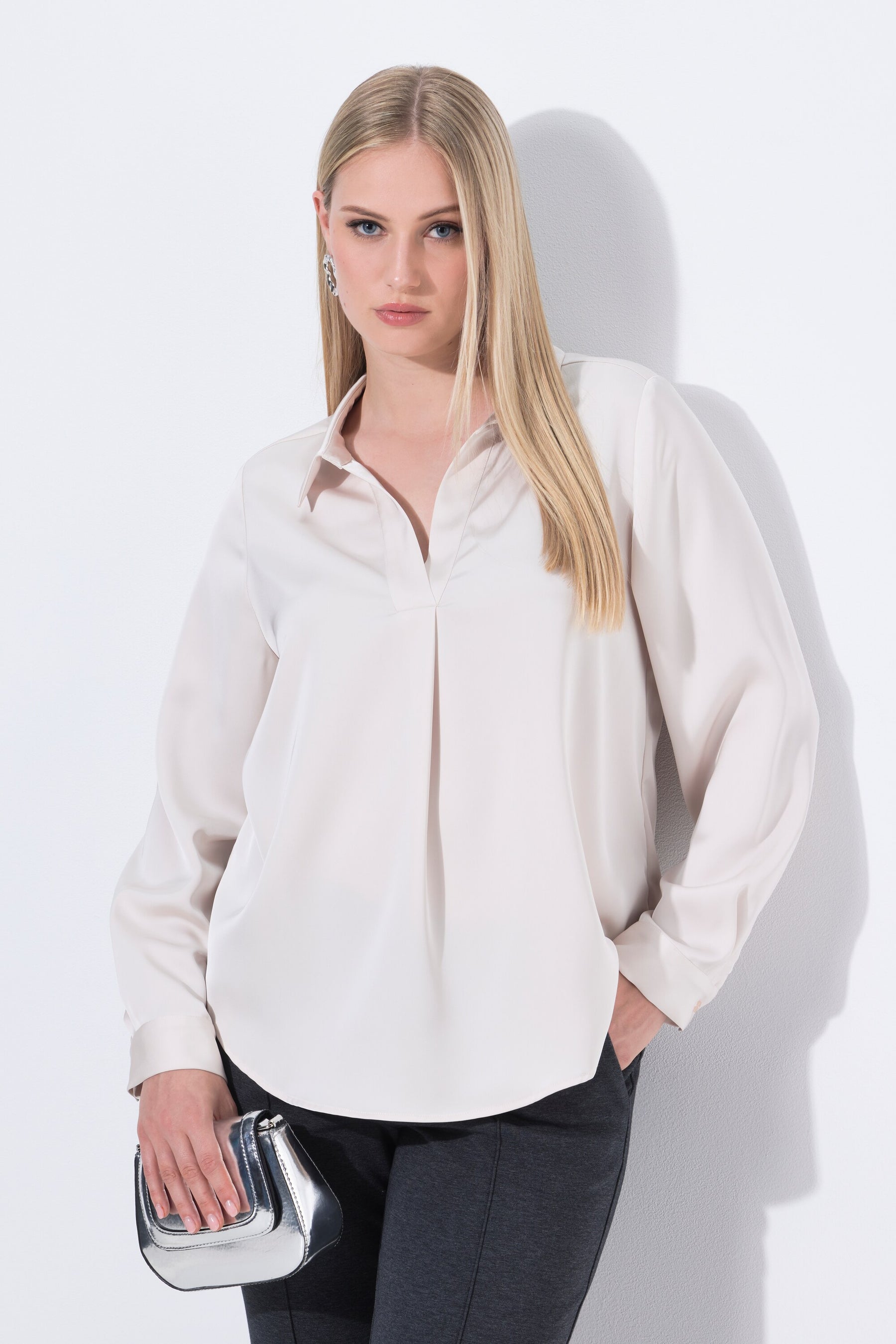 Ulla Popken Satin Front Pleat Blouse