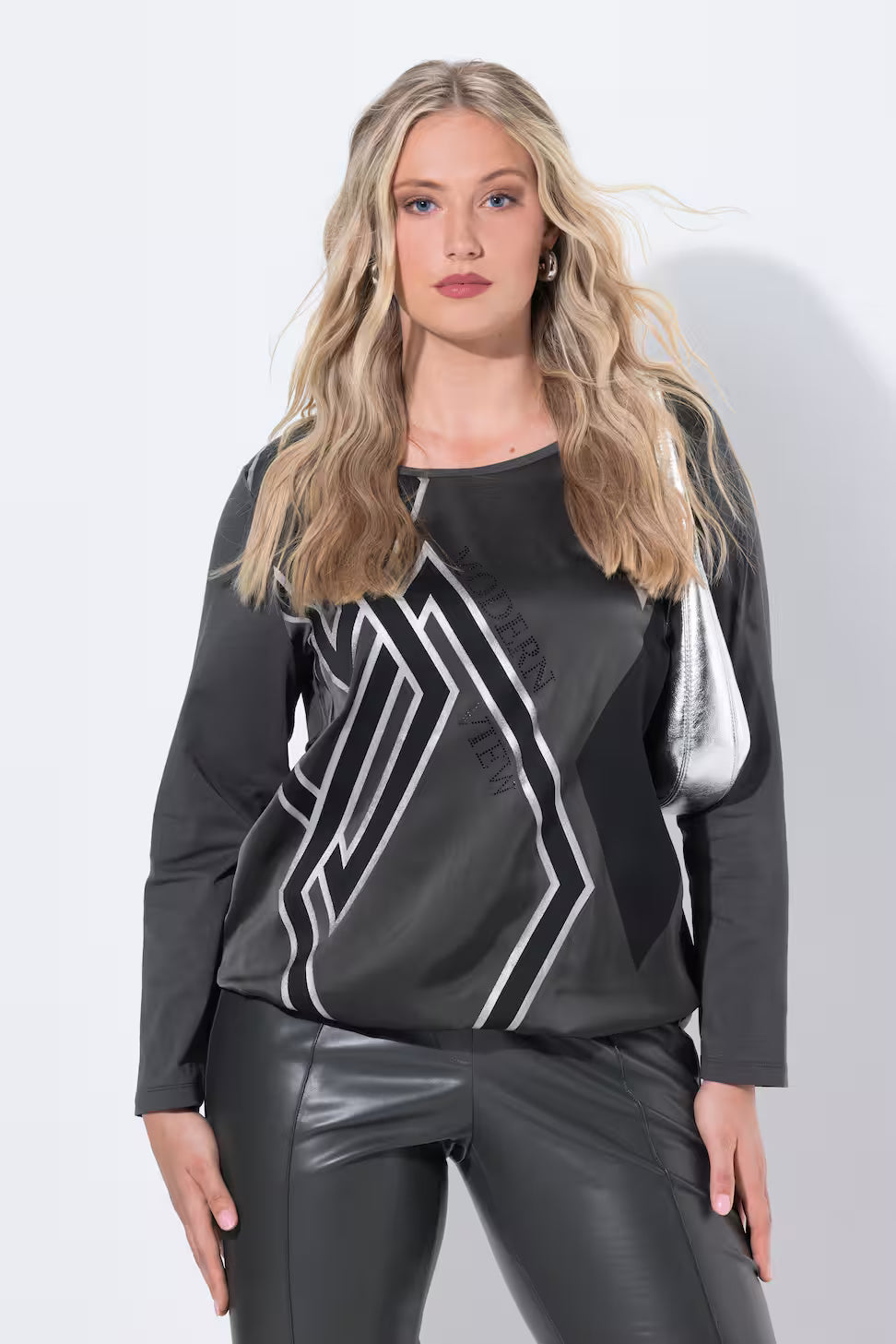 Ulla Popken Satin front Top in Khaki