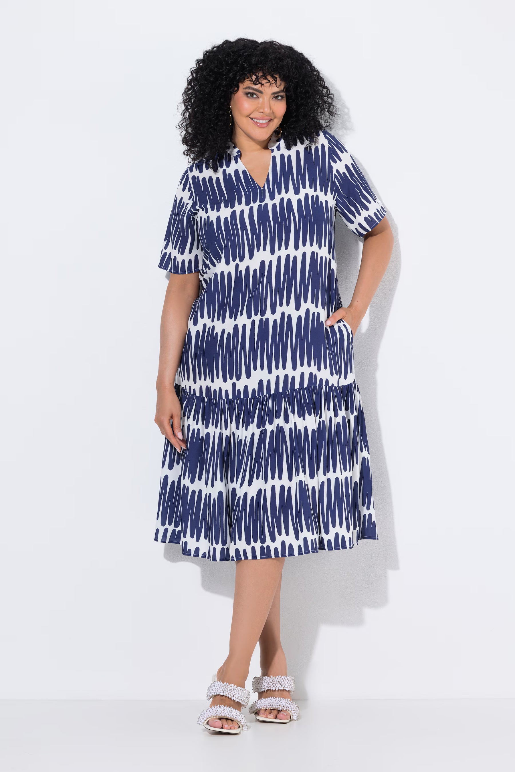 Ulla Popken Scribble Dress in Navy 