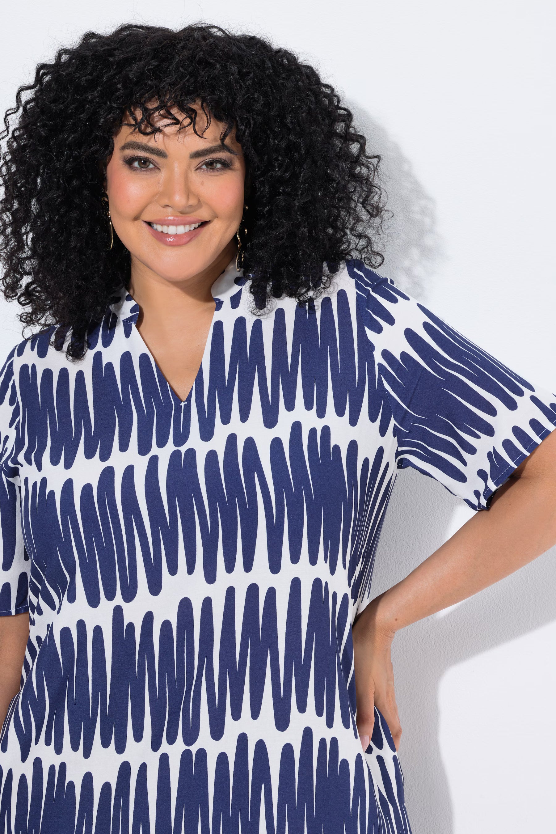 Ulla Popken Scribble Dress in Navy 