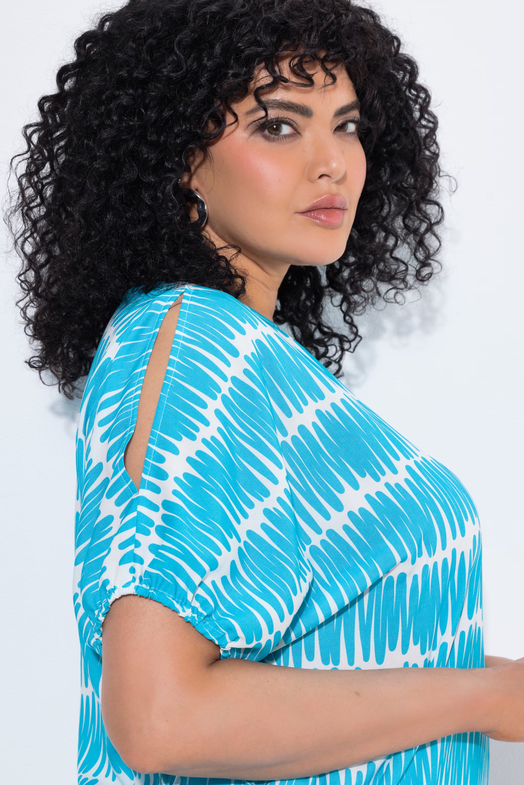 Ulla Popken Scribble Oversized Blouse in Blue 