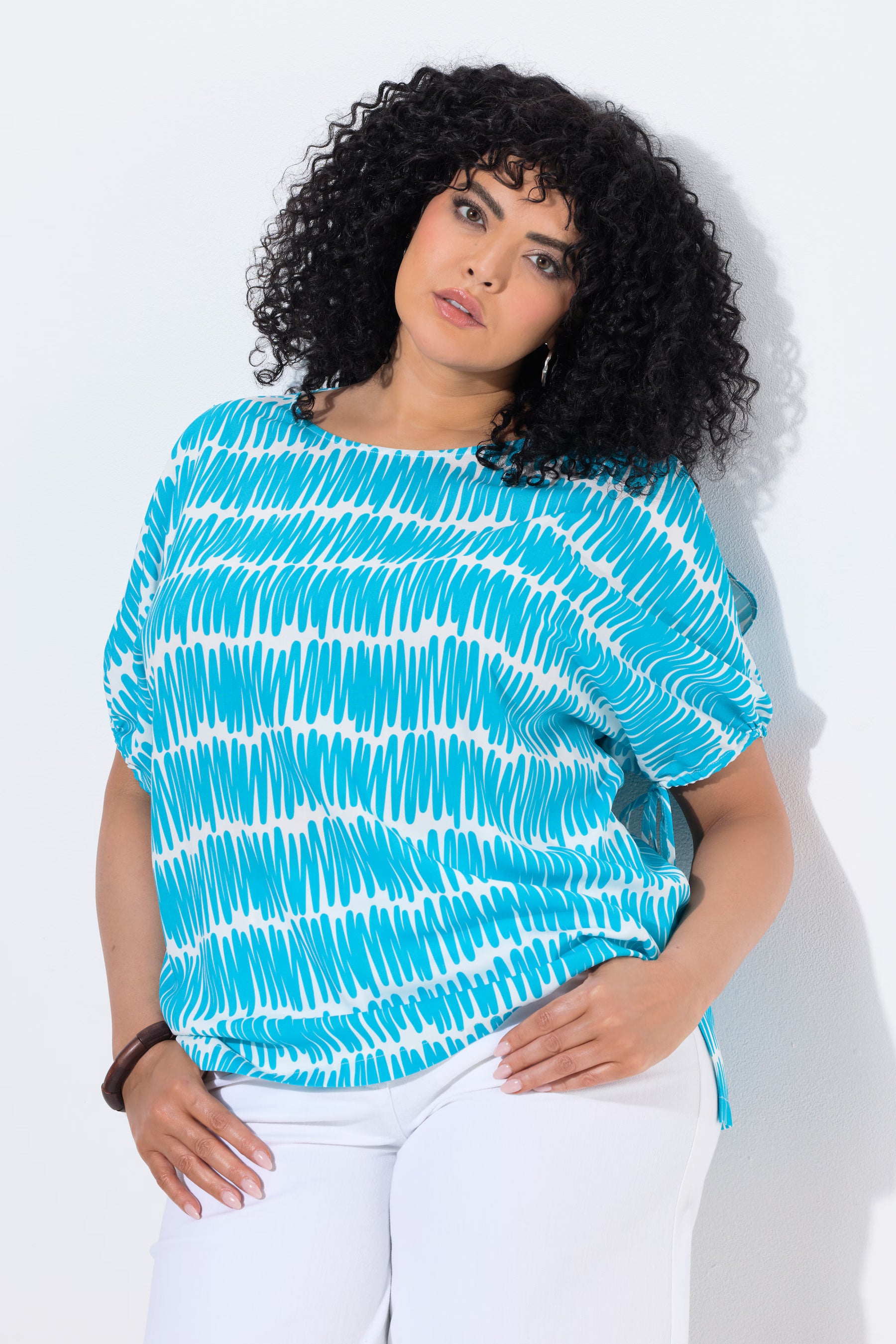 Ulla Popken Scribble Oversized Blouse in Blue 