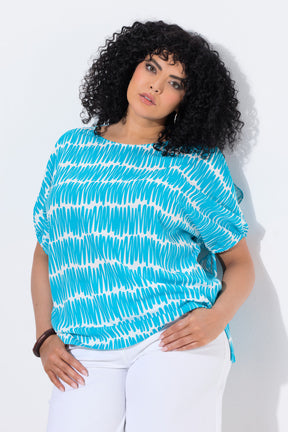 Ulla Popken Scribble Oversized Blouse in Blue 
