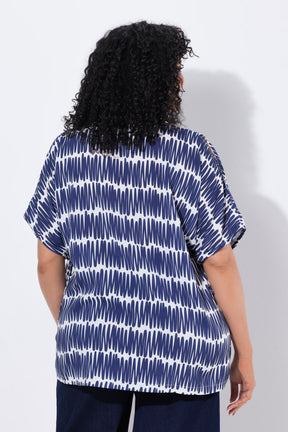 Ulla Popken Scribble Oversized Blouse in Navy 