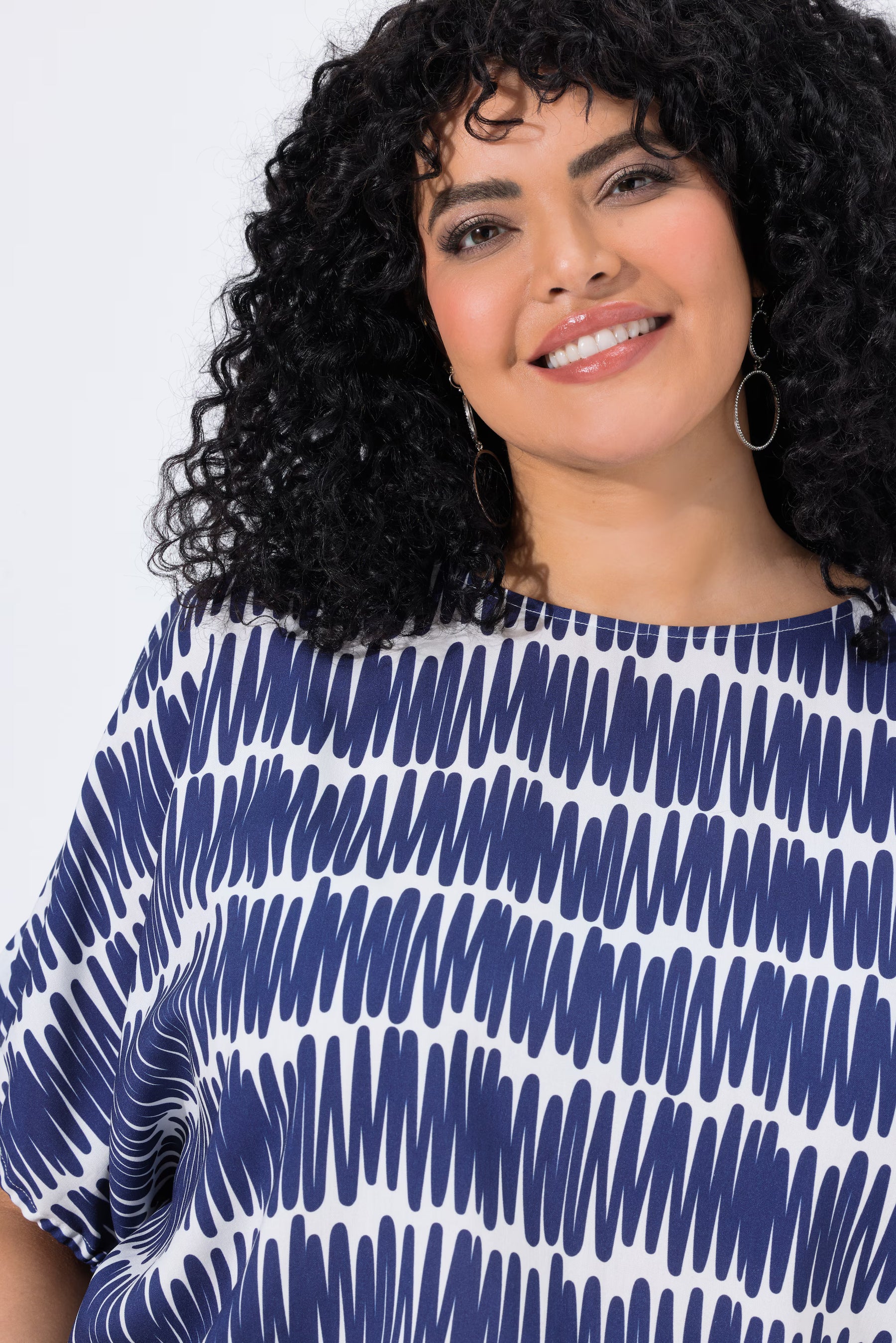 Ulla Popken Scribble Oversized Blouse in Navy 