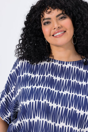 Ulla Popken Scribble Oversized Blouse in Navy 