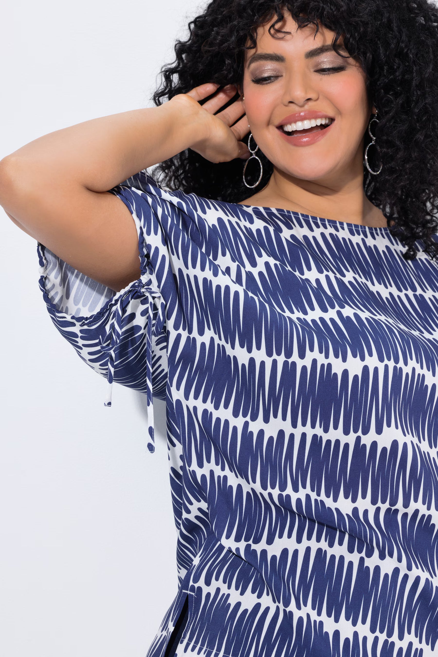 Ulla Popken Scribble Oversized Blouse in Navy 
