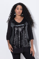 Ulla Popken Sequin Blouse in Black