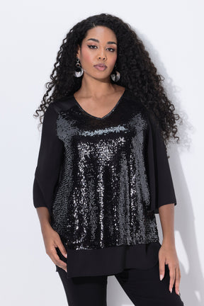 Ulla Popken Sequin Blouse in Black