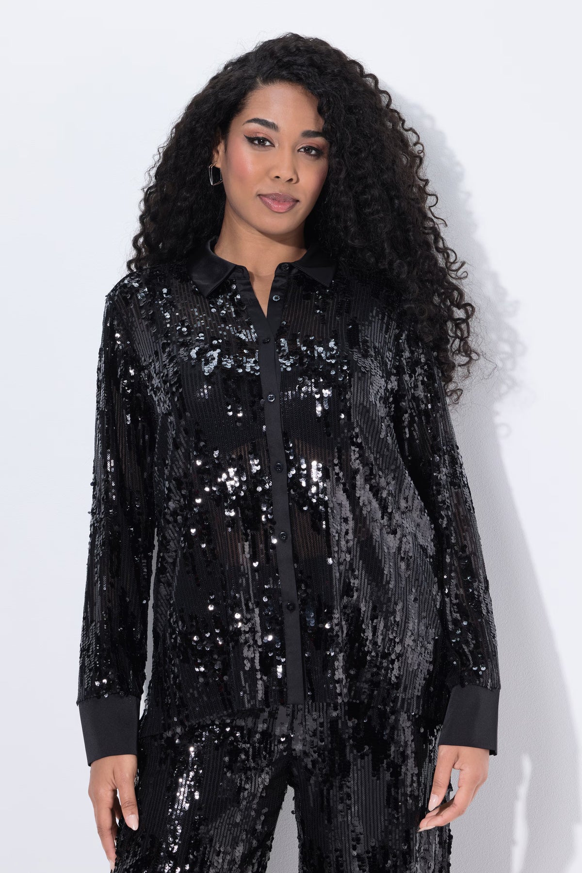 Ulla Popken Sequin Shirt in Black