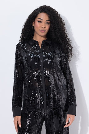 Ulla Popken Sequin Shirt in Black