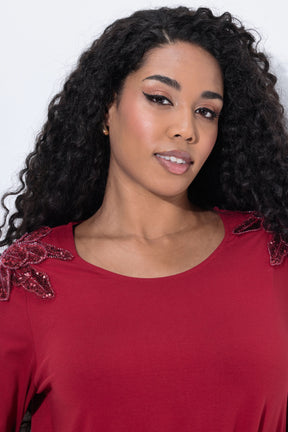 Ulla Popken Sequin Shoulder Top in Wine