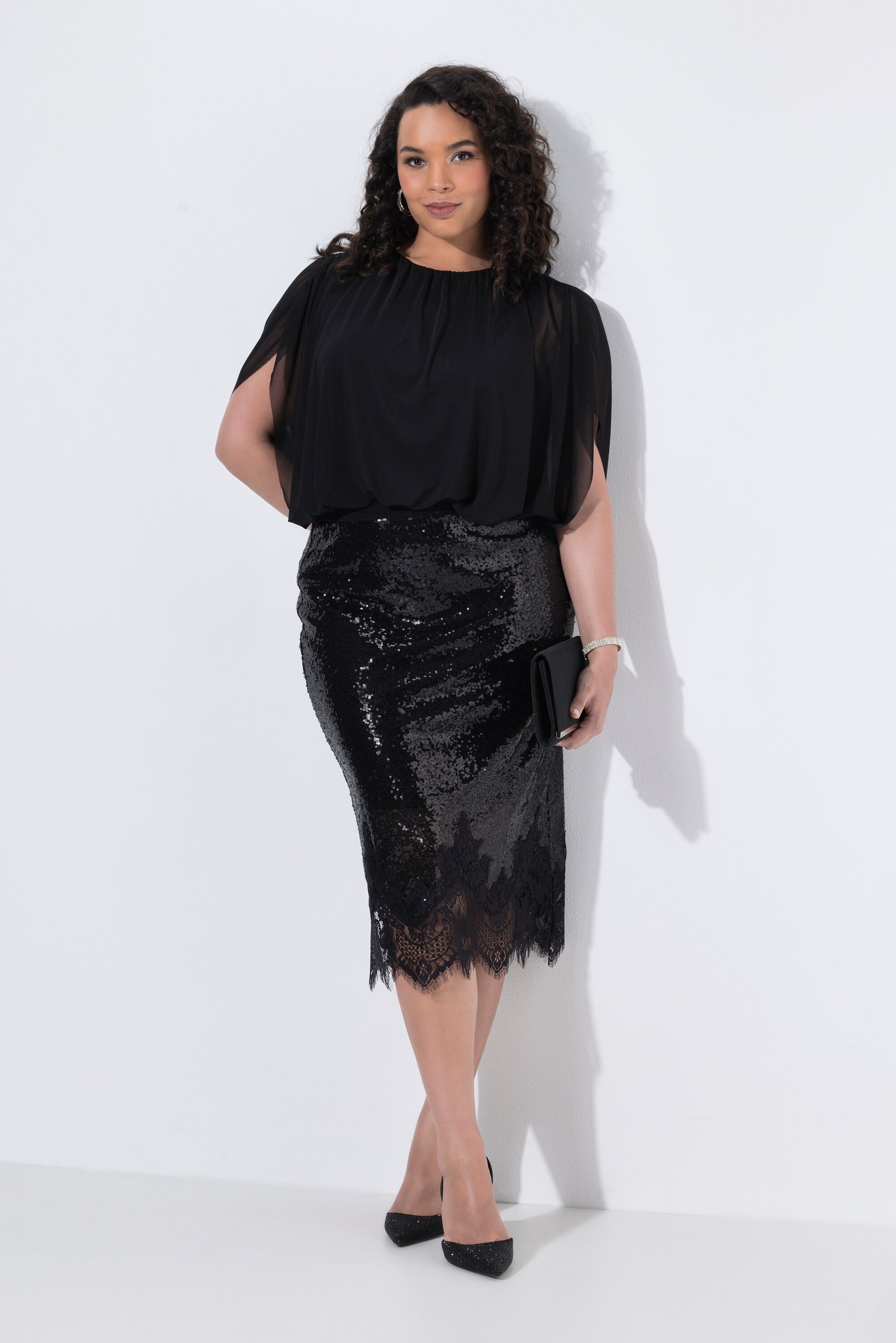 Ulla Popken Sequin Skirt in Black 