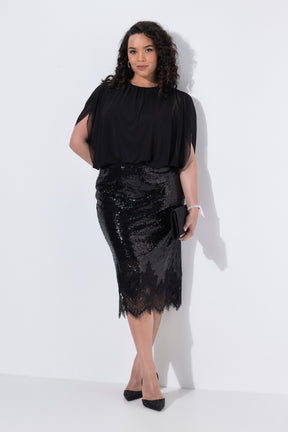 Ulla Popken Sequin Skirt in Black 