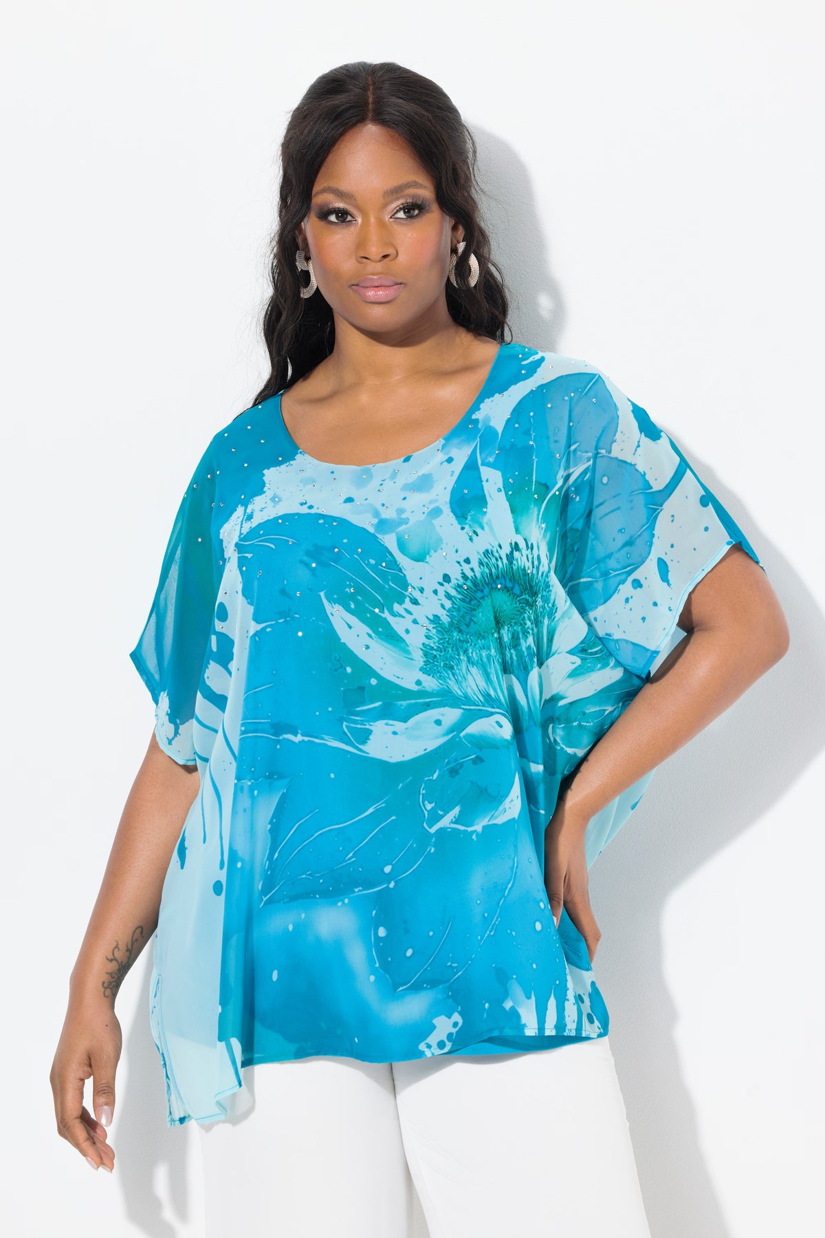 Ulla Popken Sheer Blouse in Turquoise