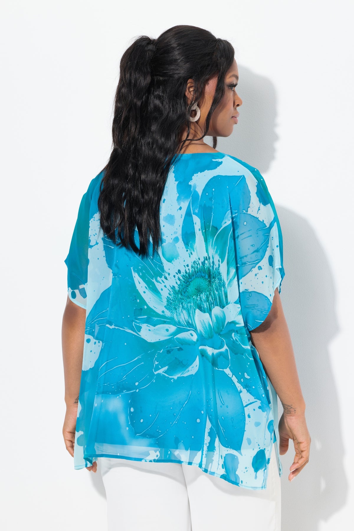 Ulla Popken Sheer Blouse in Turquoise