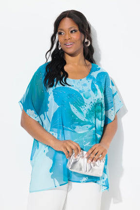 Ulla Popken Sheer Blouse in Turquoise