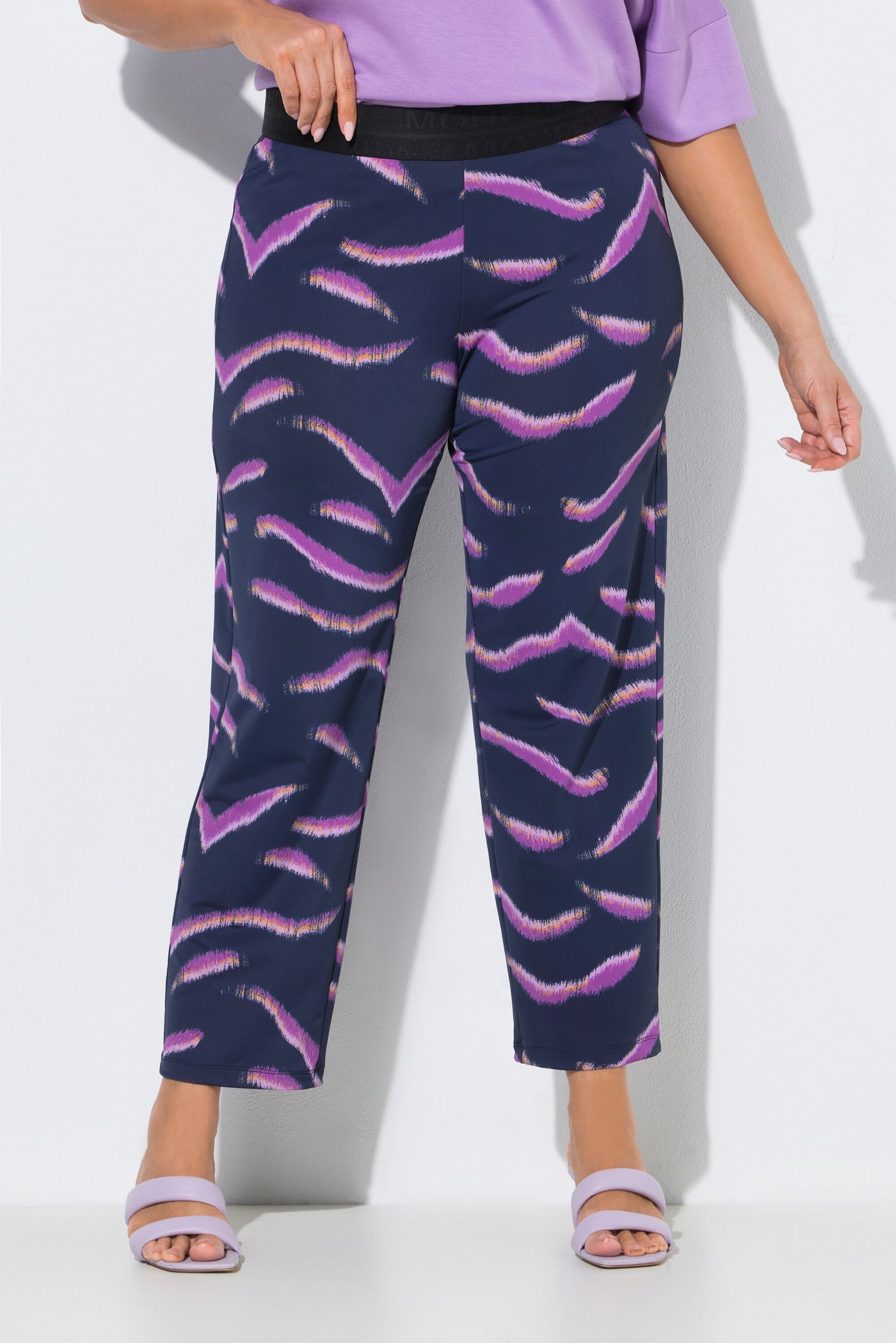 Ulla Popken Sienna Zebra Print Trousers in Purple 