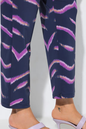 Ulla Popken Sienna Zebra Print Trousers in Purple 