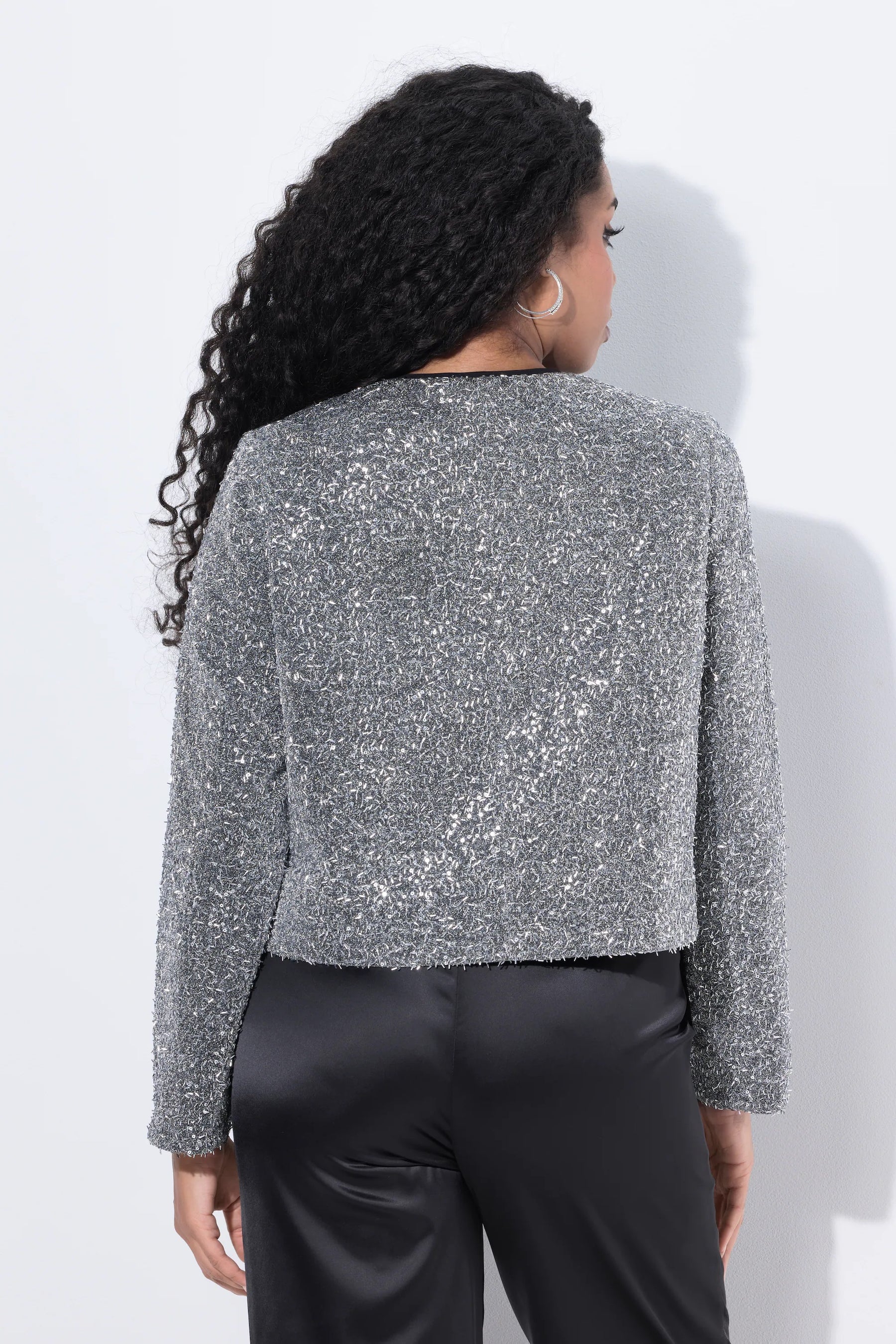 Ulla Popken Silver Sequin Bouclé Jacket