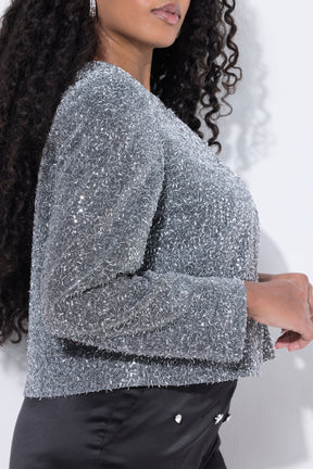 Ulla Popken Silver Sequin Bouclé Jacket