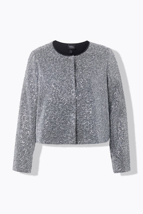Ulla Popken Silver Sequin Bouclé Jacket