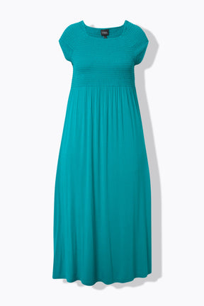 Ulla Popken Smocked Maxi Dress in Teal