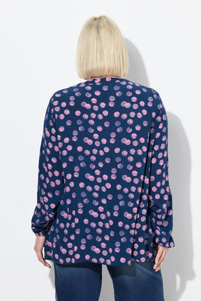 Ulla Popken Smocked Polka Dot Blouse in Navy