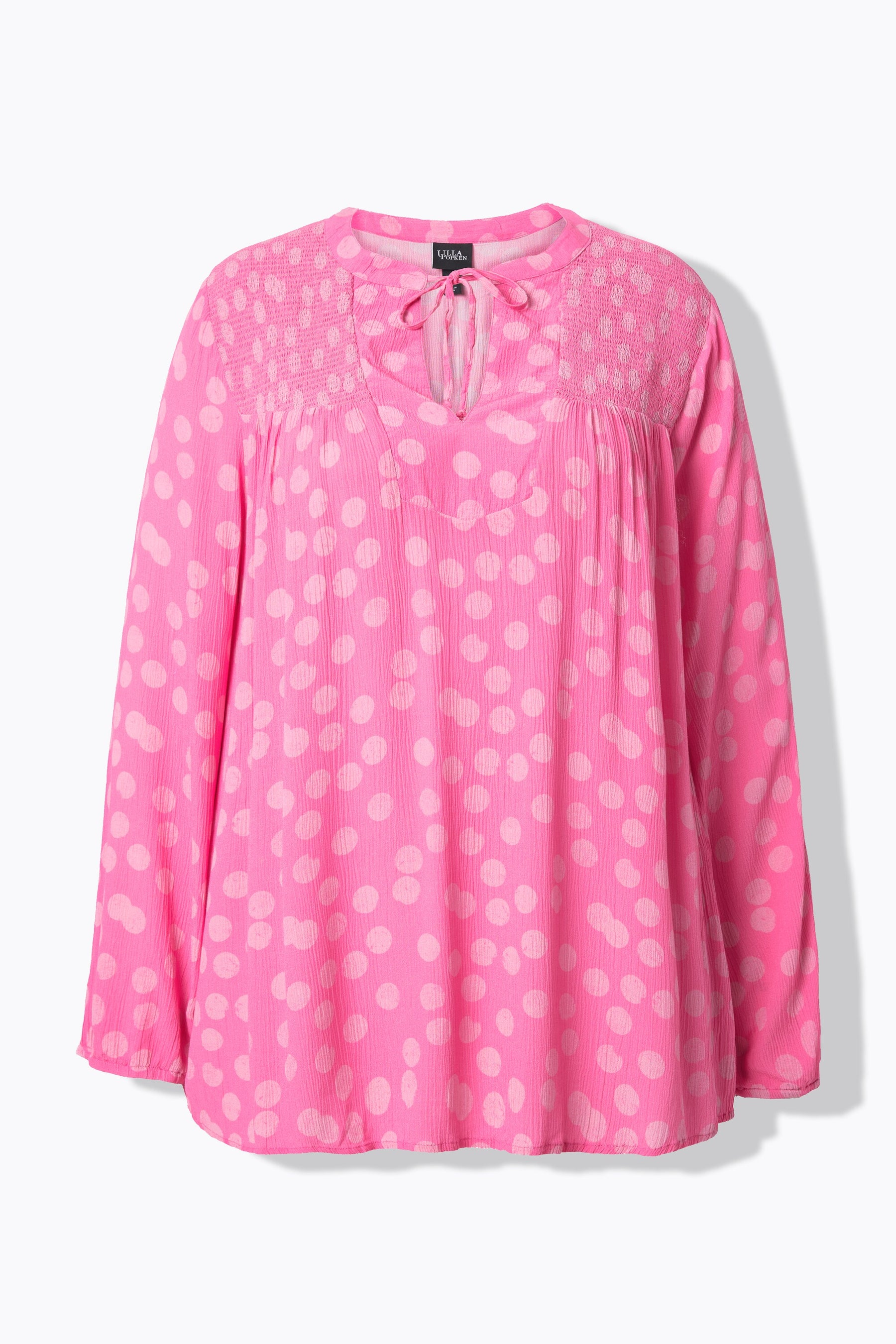 Ulla Popken Smocked Polka Dot Blouse in Pink