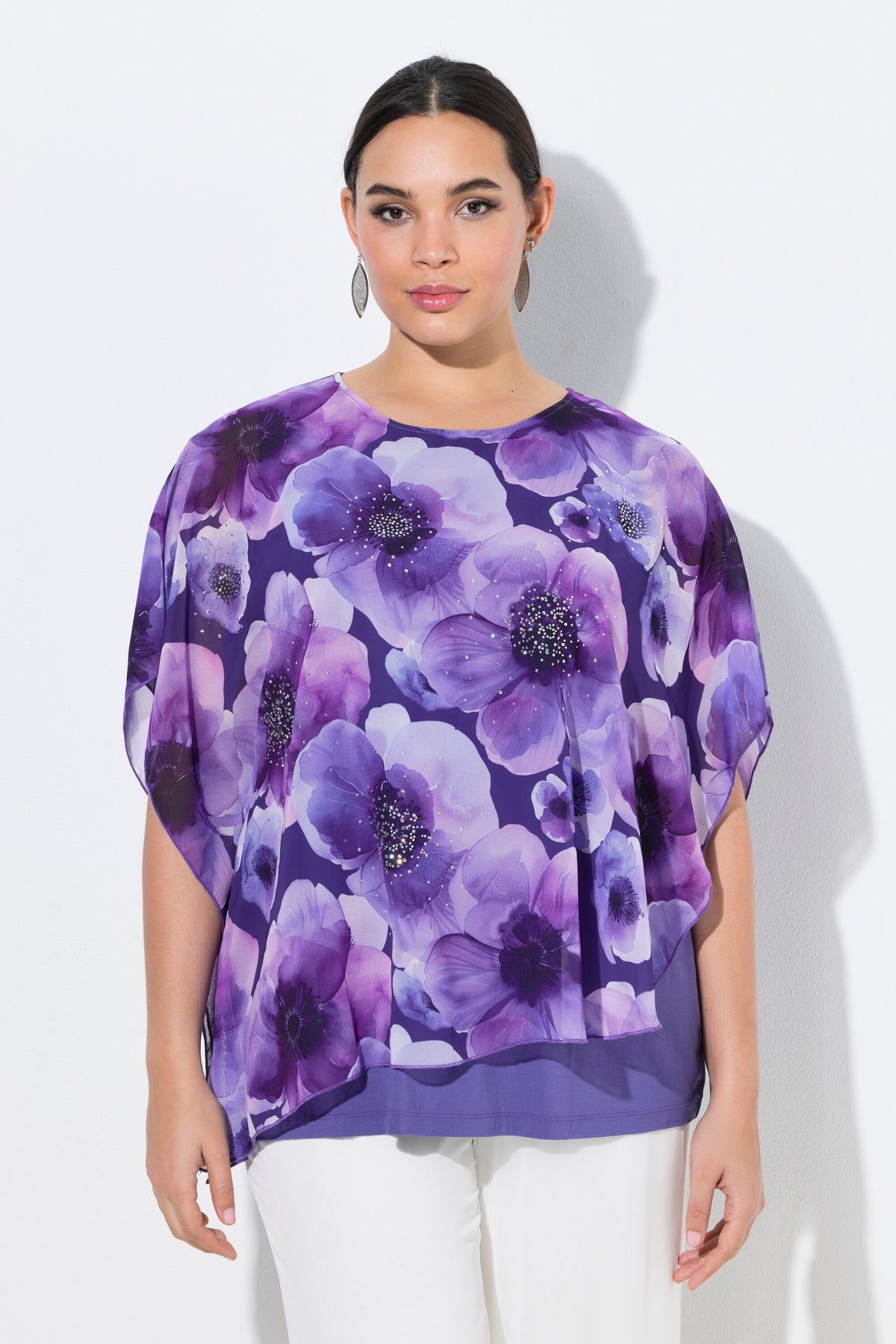 Ulla Popken Sparkle Floral Blouse in Purple 