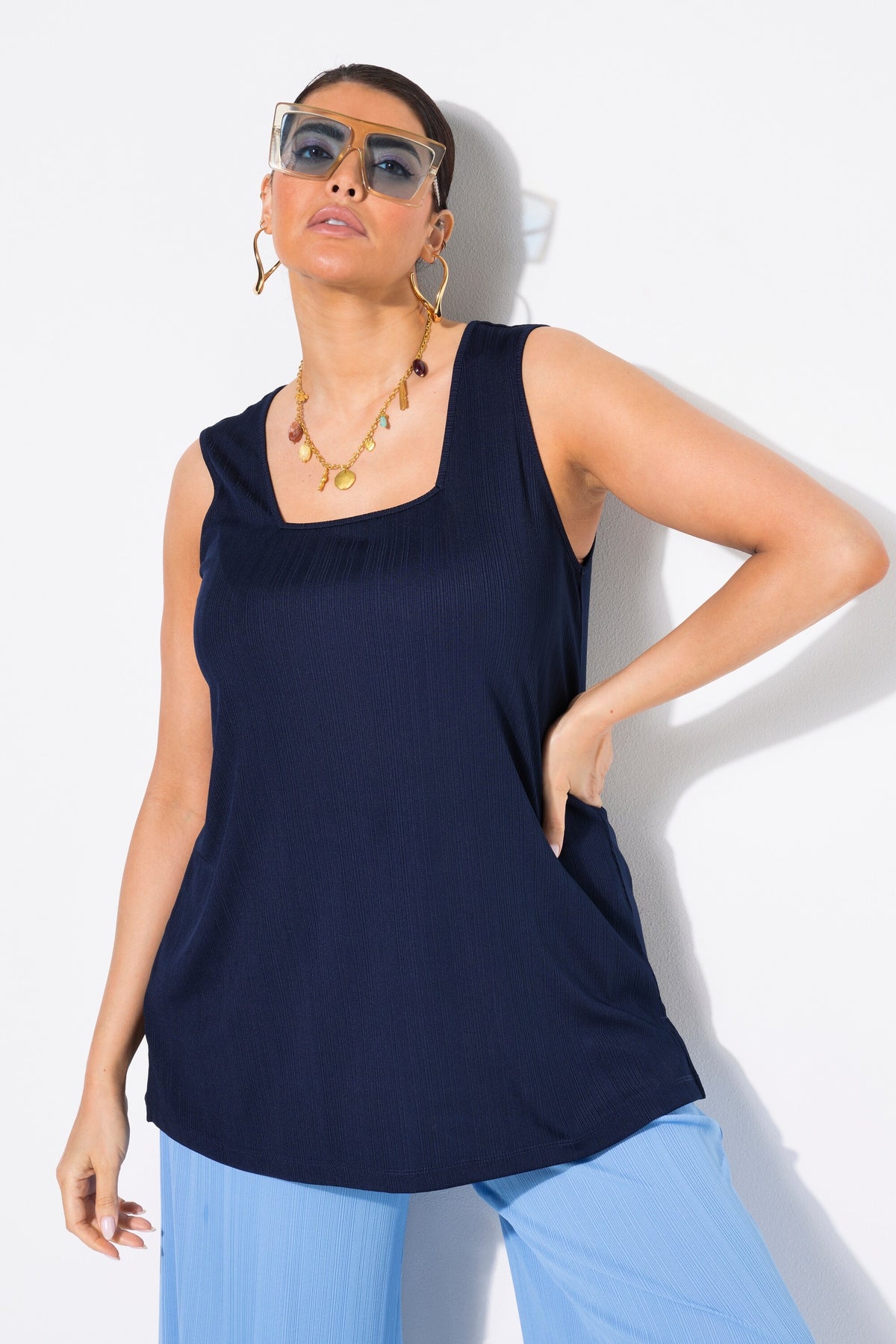 Ulla Popken Square Neck Vest Top in Navy