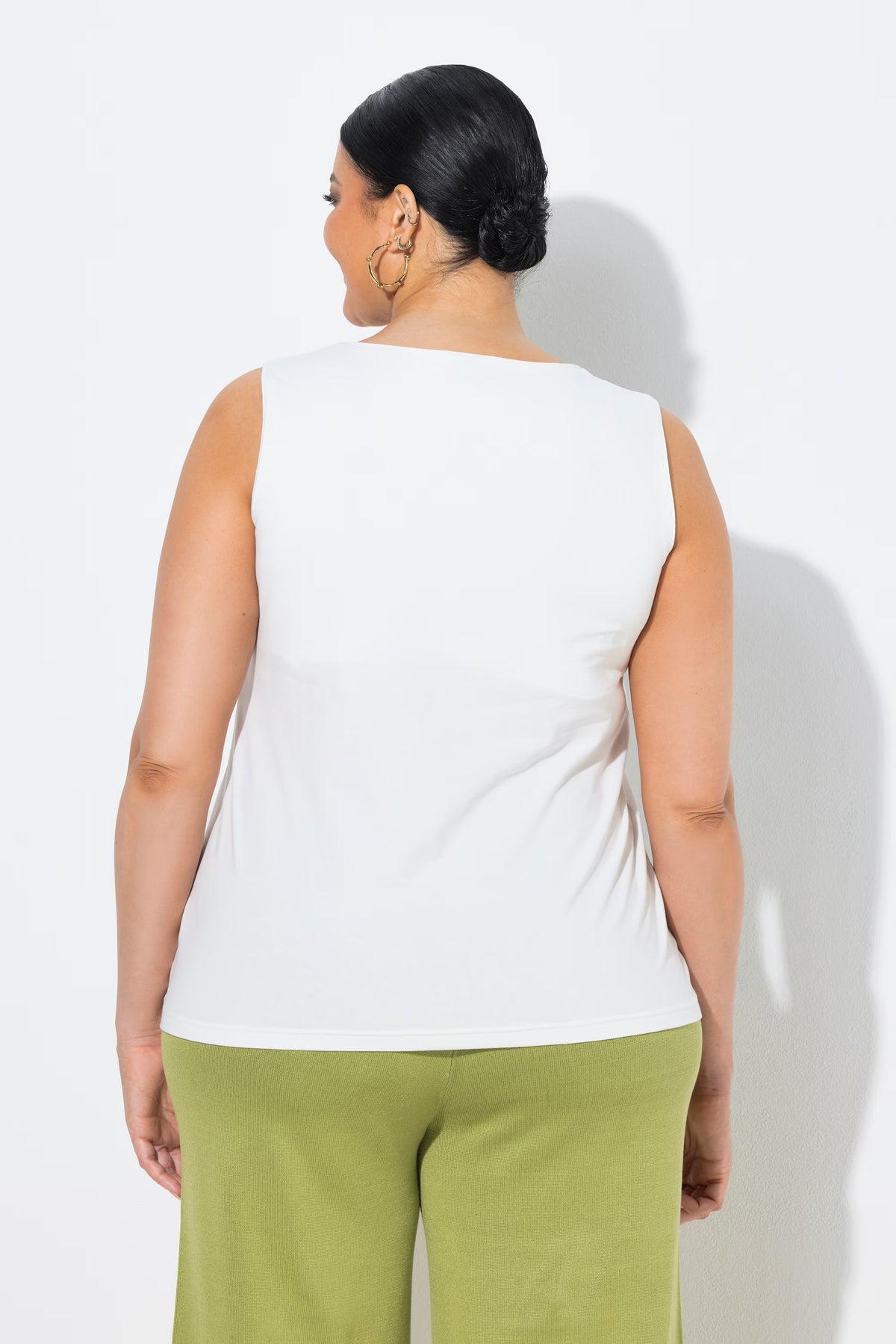 Ulla Popken Square Notch Neck Top in White 