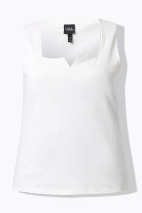 Ulla Popken Square Notch Neck Top in White 