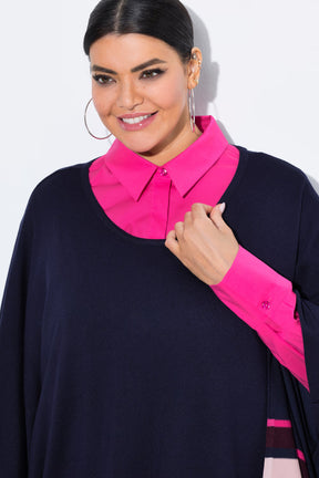 Ulla Popken Stripe Poncho in Navy