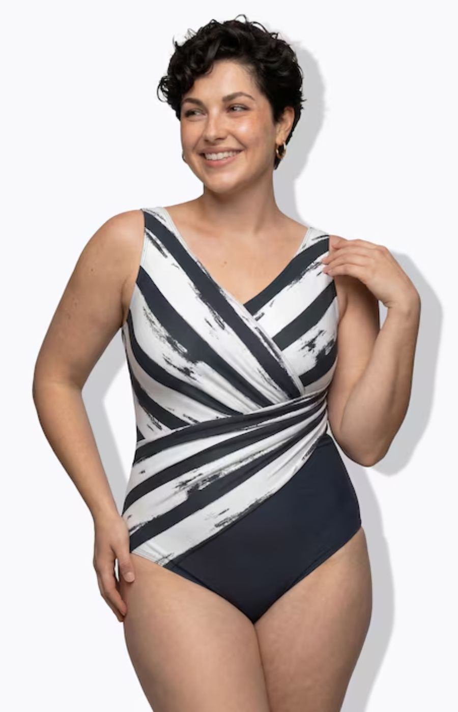 Ulla Popken Stripe Swimsuit in Navy