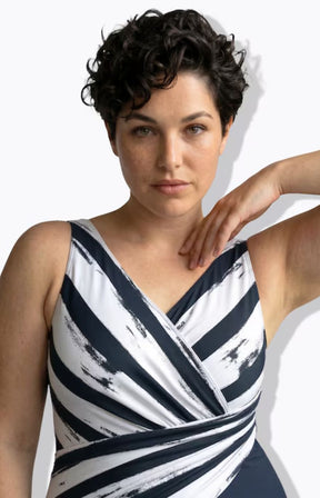Ulla Popken Stripe Swimsuit in Navy 