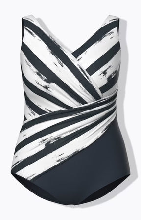 Ulla Popken Stripe Swimsuit in Navy 