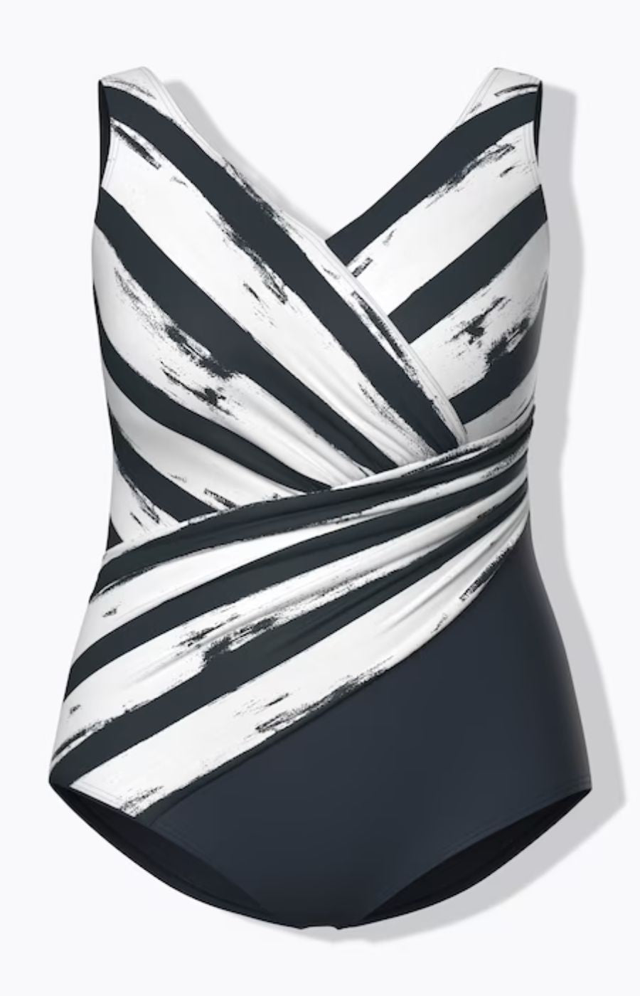 Ulla Popken Stripe Swimsuit in Navy 