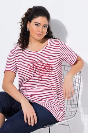 Ulla Popken Striped Palm T-Shirt in Red