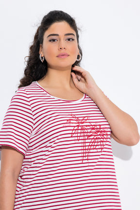 Ulla Popken Striped Palm T-Shirt in Red