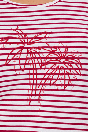 Ulla Popken Striped Palm T-Shirt in Red