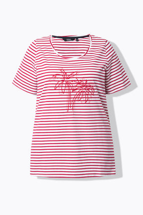 Ulla Popken Striped Palm T-Shirt in Red